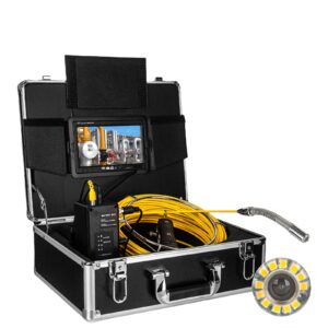 Pipe Inspection Camera 9Inch 1080P Screen SYANSPAN 512HZ Sonde and Self-Balancing Sewer Pipeline Endoscope IP68 23MM 8GB SD DVR